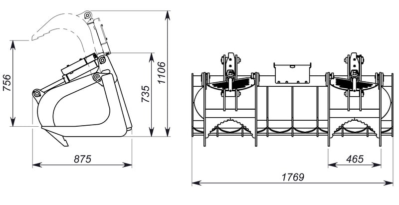 Dimensiones de Garra forestal - GF180
