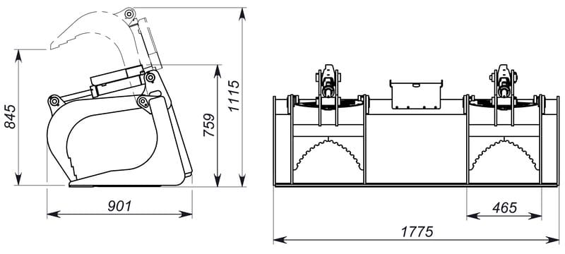 Dimensiones de Garra industrial - GI180