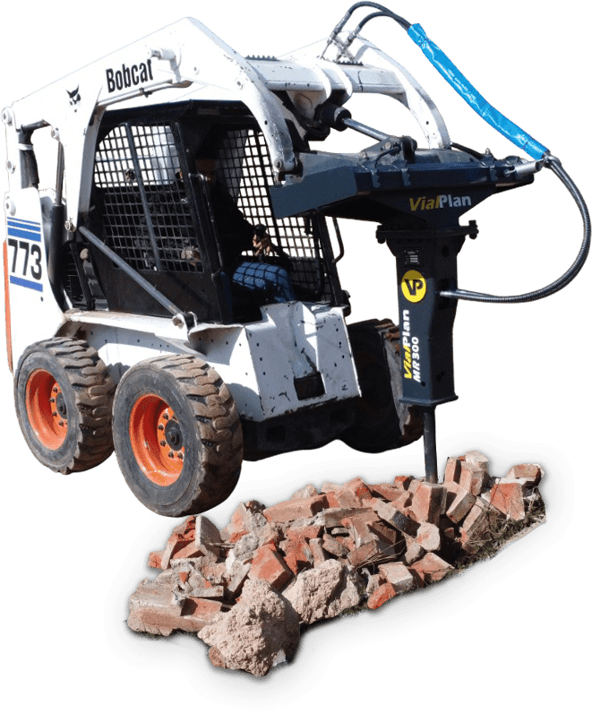 Martillo rompedor MR300 VialPlan montado en minicargadora Bobcat