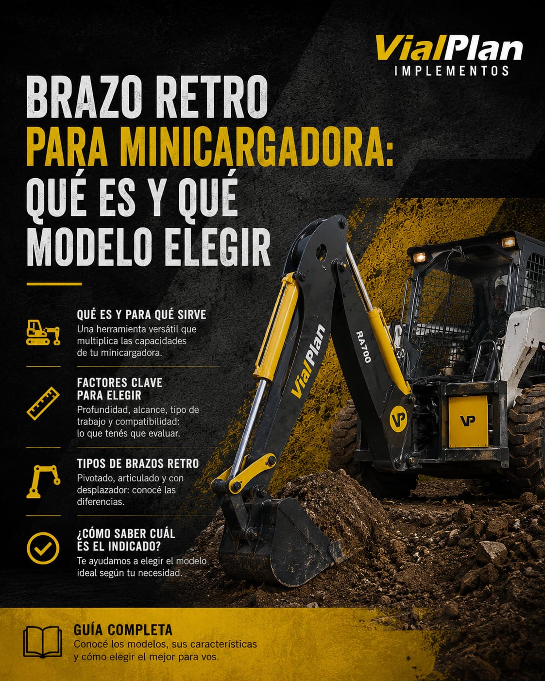 Brazo retro para minicargadora: qué es y qué modelo elegir