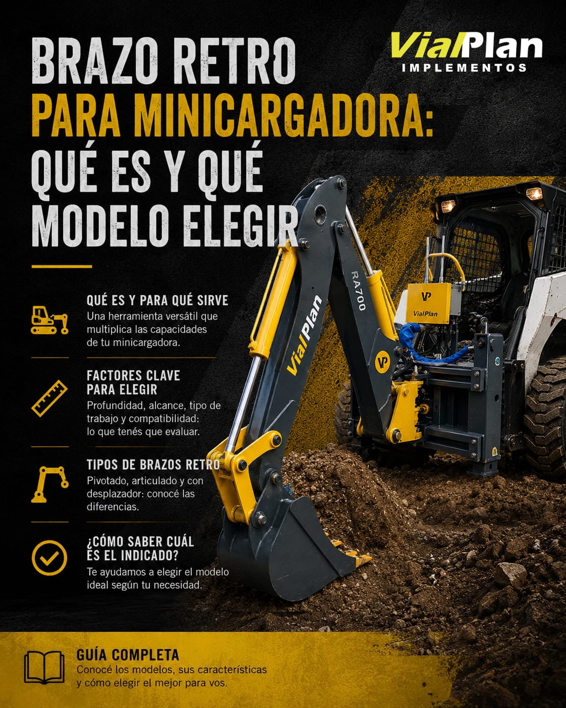 Brazo retro para minicargadora: qué es y qué modelo elegir