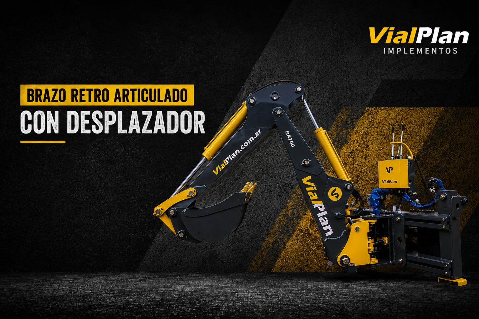 Brazo retro articulado con desplazador RA700 para minicargadora — VialPlan